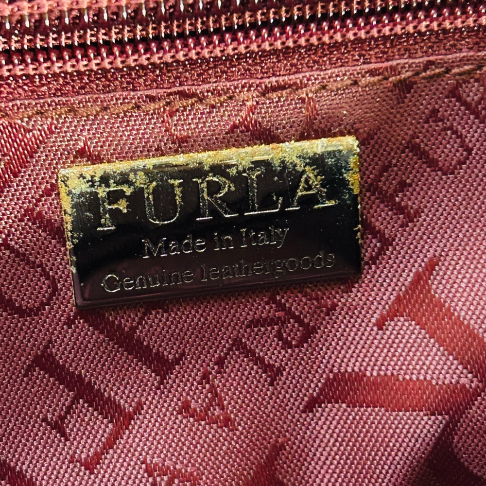 Furla Shoulder Bag Medium Burgundy Lizard Embossed Leather Buckle Flap - Picture 10 of 14